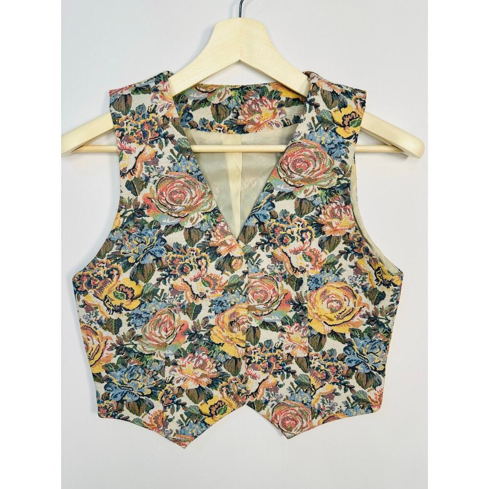 Cider Floral Tapestry Vest Waistcoat Cottagecore Romantic Size Medium